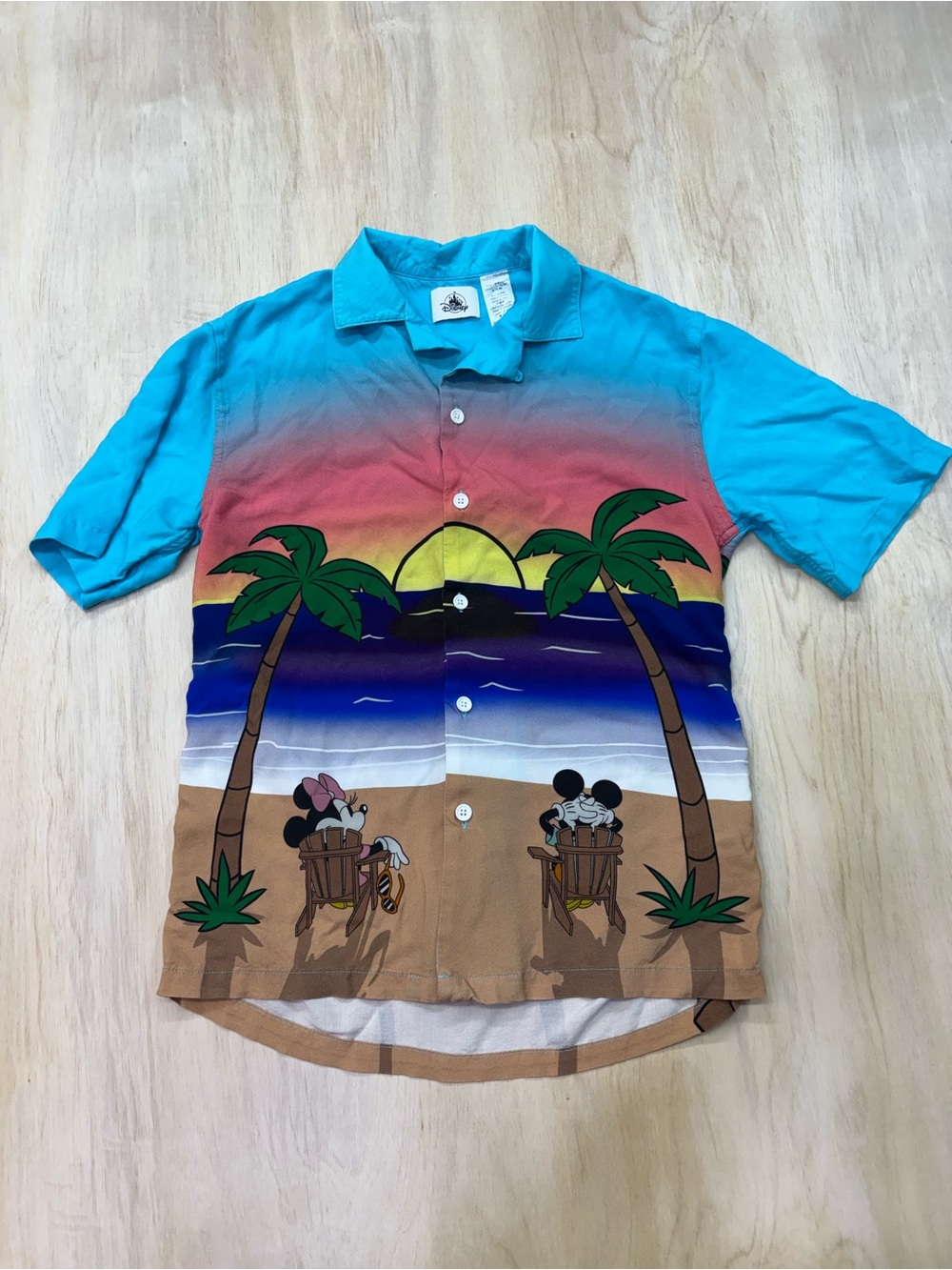 Disney‎ Parks Hawaiian Shirt Beach Mickey Minnie Beach Double Sided Button S